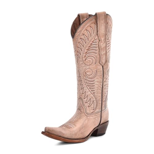CORRAL Women's Circle G Embroidery Urban Western Outdoor Cowgirl Style Snip Toe Knee-High Pig Lining Cowhide Leather Boots