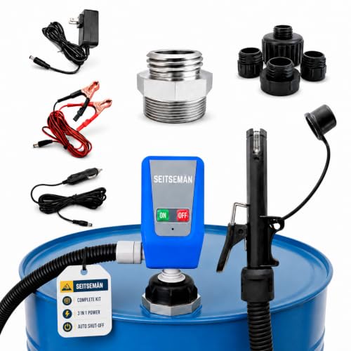 Electric 55 Gallon Drum Pump Auto Shut-Off Nozzle DEF Diesel Kerosene Antifreeze ~3.8 GPM Real Flow 9.8ft Discharge Hose 3-in-1 Power 4 Universal Adapters Included