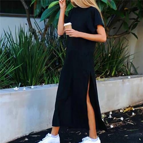 Vestidos de moda para mujer, vestido de manga corta, color negro, vestidos tipo camiseta, Negro, XXL