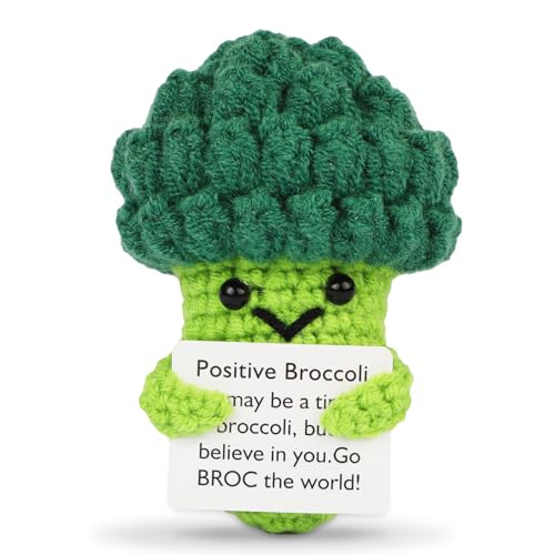 Image of Hoedia Handmade Emotional Pickle Gift, Cucumber Crochet Doll Inspirational Gifts with Cards, Cute Knitted Funny Support Pickle Potato Friend Birthday (Broccoli)