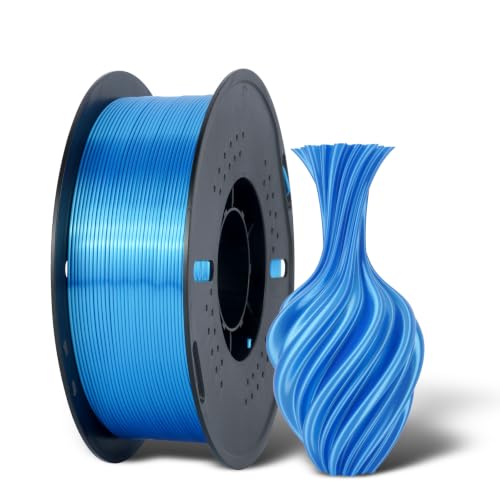 Silk PLA 3D Printer Filament, Dimensional Accuracy +/- 0.03 mm, 1 kg Spool(2.2lbs), PLA Shiny Filament 1.75 mm (Blue)