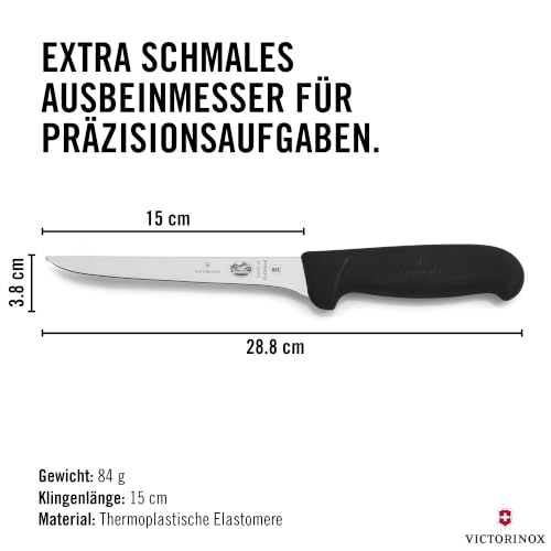 Foto von Victorinox Fibrox Ausbeinmesser, Scharfes Küchenmesser für Fleisch und Geflügel, 15 cm, Gerade Klinge, Flexibel, Scharf, HACCP geeignet, Schwarz