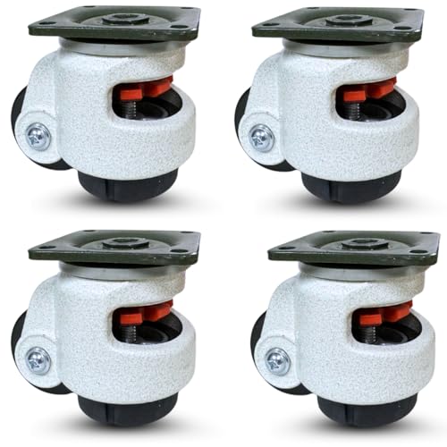 CasterHQ - Retractable Leveling Machine Casters - 4 Pack - 2,400 lbs Per Set - Premium Quality - Heavy Duty Machine Retractable Casters - 600 lbs Capacity Each Caster - New Improved Design!