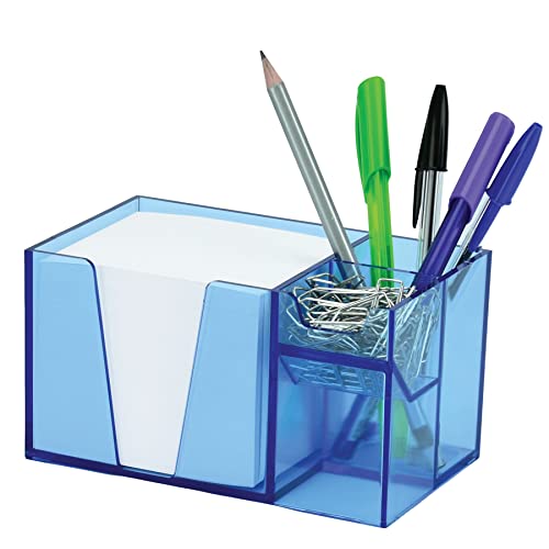 Acrimet Desktop Organizer Pencil Paper Clip Caddy Holder (Plastic) (With Paper) (Clear Blue Color) #TOP8