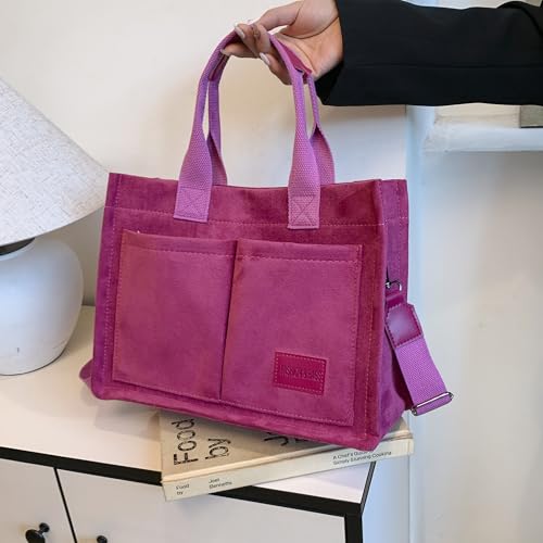 Image of Cherry Tote Bag for Women Canvas Patched Purse Cute Shoulder Bag Multi-Pocket Satchel Handbag for work travel