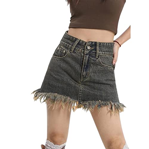 Mini jupe denim à glands et détails vintage faldas de mujer de haute qualité