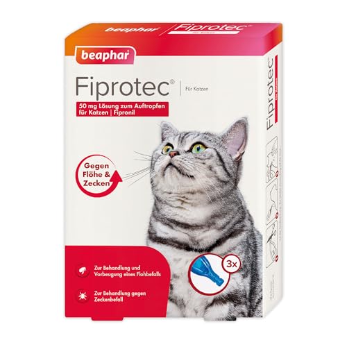 BEAPHAR - Fiprotec 50 mg Lösung Zum Auftropfen Für Katzen - Ab 8 Wochen - Schützt 5 Wochen Gegen Flöhe - 3 Pipetten