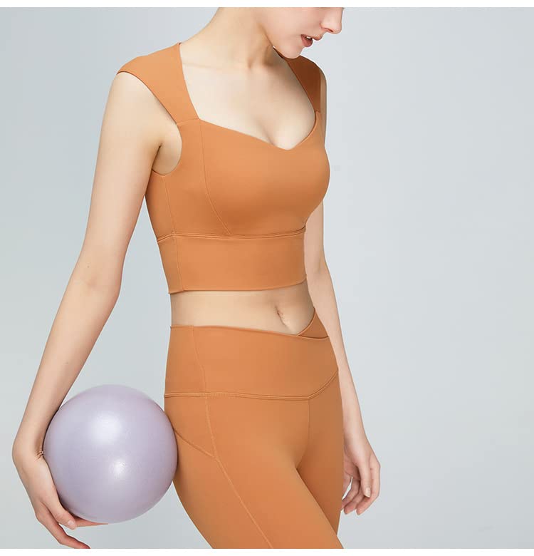 Sujetador deportivo de línea larga BaronHong para mujer tank top naranja talla M 5