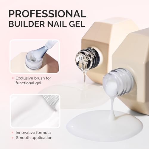Image of MelodySusie 2PCS 15ML Clear Milky White Builder Nail Base Gel for Nails Thickening,Soak Off UV Extension Gel,Rhinestone Nail Glue in a Bottle for Nail Art Design Gift for Women