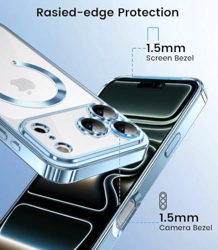 Image of VONZEE Electroplating Transparent Clear Logo Back Cover TPU Compatible with iPhone 17 Pro Max, Compatible with Magsafe, Full Body & Individual Camera Protection for Each Lens for Men & Women|Sierra