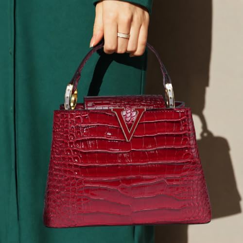 Image of TRBSXRT Small Satchel Bag for Women - Crocodile Leather Purse Classic Crossbody and Shoulder Bag