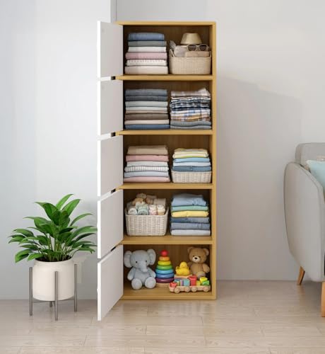 Image of LERIMO Wooden Wardrobe Almirah for Bedroom & Kids - 5 Door Clothes Storage Cupboard | Wooden Wardrobe Cabinet for Clothes, Toys & Accessories | Modern Storage Almirah (Maple, 5-Door)