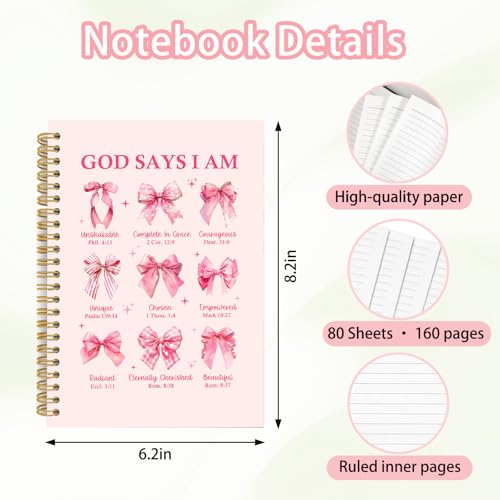 Image of Ialtsidws Coquette Pink Bow Christian Notebook, God Says You Are Spiral Prayer Journal for Women & Girls, Inspirational Bible Journaling Notebook, Hardcover Lined Gift, 6.2 x 8.2 (Pink)