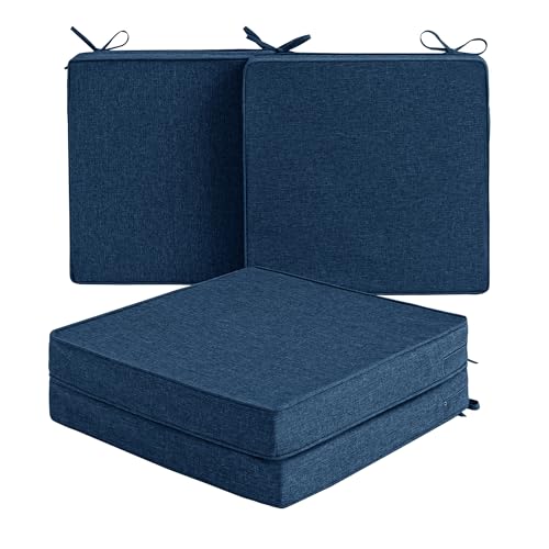 Fitfree Outdoor Chair Cushions, Water-Resistant & Fade-Resistant, Patio Furniture Square Seat Replacement Chair Pads with Ties, Removable Cover, Non-Slip Bottom, Set of 4, 19 x 19 Inch, Navy Blue