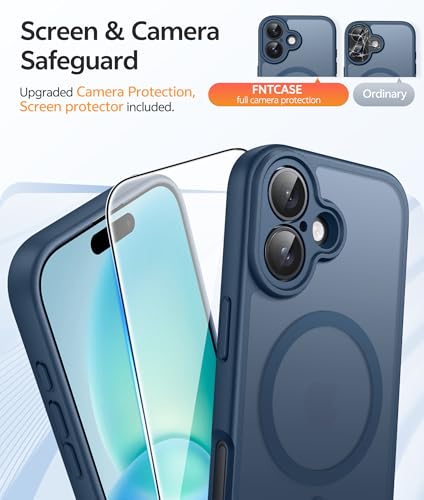 Image of FNTCASE for iPhone 16 Case [Compatible with Magsafe] Translucent Matte Cases with [Screen Protector] Military Grade Shockproof Protective Phone Cover - Blue