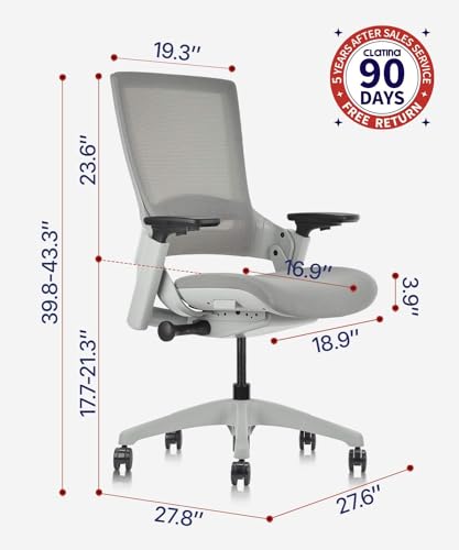 Image of CLATINA Ergonomic High Swivel Executive Chair Fabric Mesh Office Tables Chair with Adjustable Height Head 3D Arm Rest Lumbar Support and Upholstered Back for Home Office Conference Gray