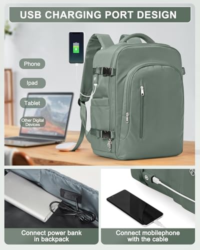 VGCUB Travel Vacpack Backpack with Vacuum System Electric Pump Storage Compression Carry on 18x14x8 Inches Personal Item Bags Work Business Waterproof College Backpack for Women Men Army Green 7