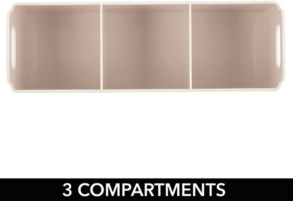 mDesign Divided Plastic Beauty Organizer Bin w/Handles for Bathroom Drawers, Vanity, or Countertops, Storage for Makeup Brushes, Palettes, Blush, Concealers - Lumiere Collection - 2 Pack, Cream/Beige
