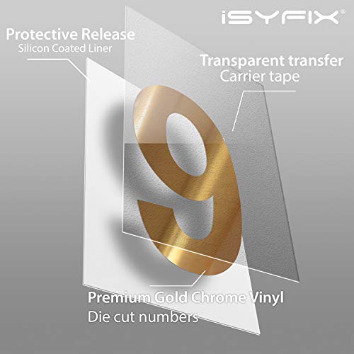 image for iSYFIX Gold Chrome Vinyl Numbers Stickers – 6 Inch Self Adhesive (2 