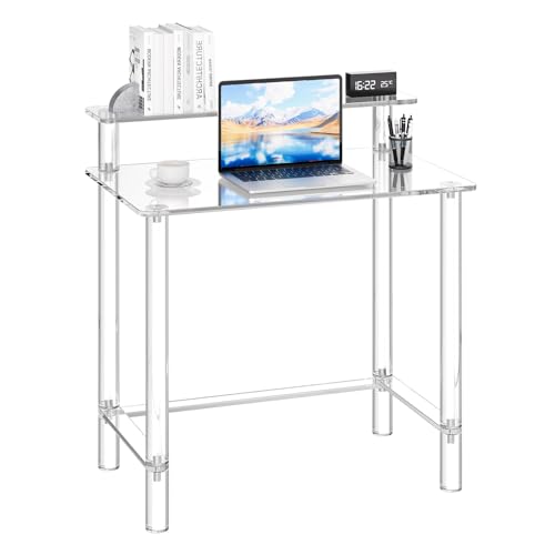 VEVOR Scrivania in Acrilico, Rettangolare a 2 Livelli Capacità di Carico 60 kg, Moderno Tavolino da Computer, per Camera da Letto, Isola Cucina, Ristorante, Ufficio, 50 x 80 x 88 cm, Trasparente