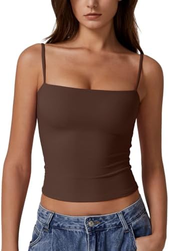 QINSEN Women's Double Lined Basic Tank Top Adjustable Spaghetti S...