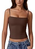QINSEN Women's Sleeveless Tank Top Scoop Neck Double Layer Spring Summer Basic Cami Shirts Chestnut M