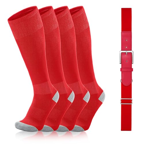 VONMELLI Baseball Socks and Belt Combo Elastic Softball Belt and Socks Adjustable Waist Belt for Boys Youth Adult