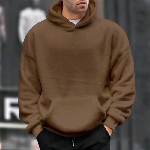 Zaswen Mens Long Sleeve Flannel Fleece Hooded Sweatshirts Winter Oversized Collar Lamb Wool Hoodies with Kangaroo Pocket2