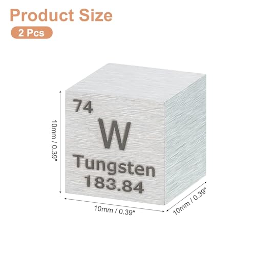 Image of uxcell 2 Pcs Tungsten Cube, 0.39 Inch High Density Metal Element Cube Metal Density Cube for Chemical Elements Collection Science Education Experiment Application, Silver