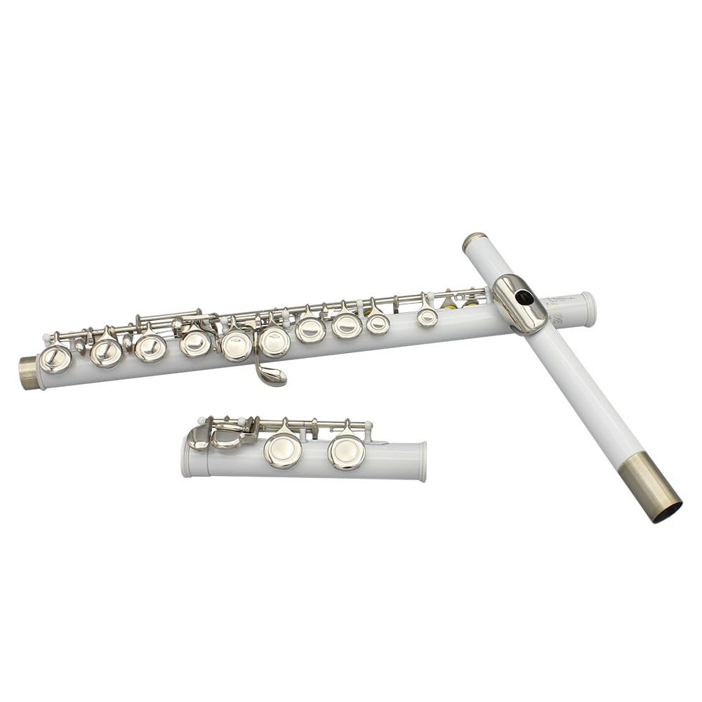 Flauta blanca de 16 orificios en C, cuerpo de tubo de cobre blanco, orificio de sonido técnico de dibujo en frío, multicolor opcional, adecuado for principiantes, caja de almacenamiento de cuero y jue