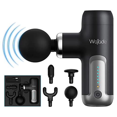 Wajade Pistolet de Massage Musculaire, Mini Masseurs électriques, Mini Massage Gun Portable, Appareil de Massage avec 6 Vitesse Réglables,4 Têtes de Massage Cover