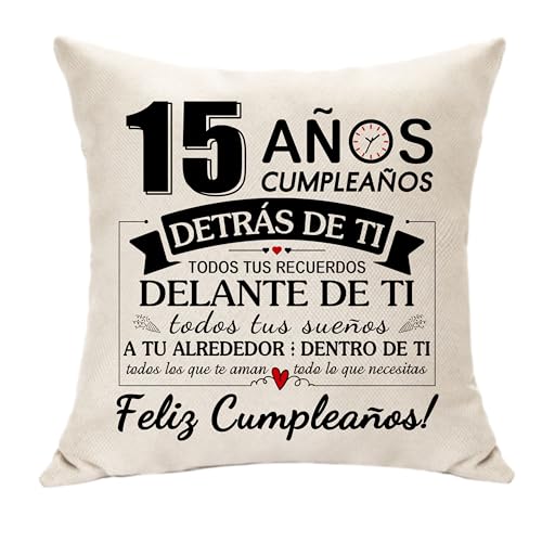 Hasodeo Presentes de 15º aniversário capa de almofada decoração de aniversário presentes para 15 anos menina menino ideia presente para filha filho neta neto presentes inspiradores de aniversário (15