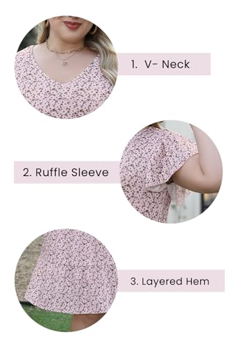 Image of Celkuser Womens Plus Size Summer Casual Midi Dress Short Ruffle Sleeve Tiered Empire Waist T-Shirt Dress with Pockets