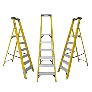 LADDERMAN Fiber 6 Step Platform FRP Self Supported Folding Type Fibreglass Safety Ladder for Indoor and Outdoor Use (Yellow, Standard Size)