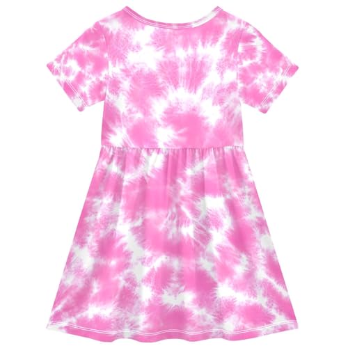 Pink Tie Dye Little Girls Dress Cute Midi Swing Dresses Casual Summer Sundress for Kids2