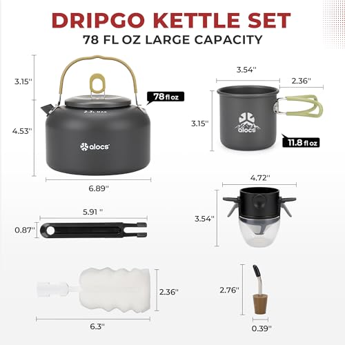 Alocs 2.3L Camping Coffee Pot Outdoor Coffee Maker Set, Hard Anodized Aluminum Camping Kettle with Pour Over Coffee Kit, 12oz Mug & Precision Spout, Portable Backpacking Gear for Campfire & Gas Stove by Alocs - Image 3