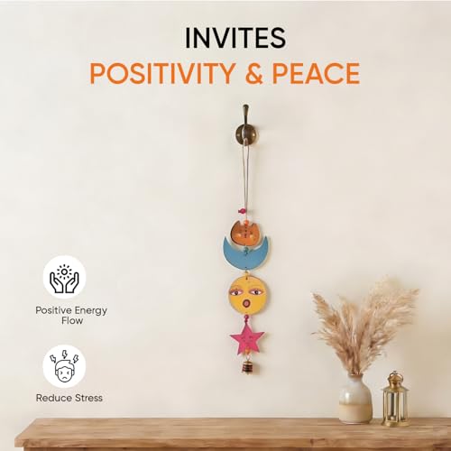 Image of Aakriti Art Creations Sunny Kitty Wind Chime Multicolor | Handmade Wooden & Metal Windchimes for Home | Decorative Wind Chimes for Balcony, Garden, Living Room | Feng Shui Wind Chime Decor