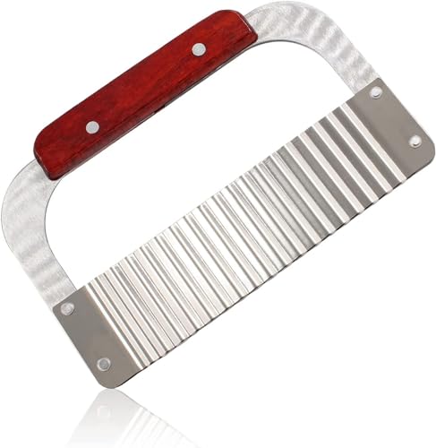 Image of Crinkle Chopper Cutter Knife, Stainless Steel Crinkle Cuting Knife Vegetable, Stainless Steel Blade Wooden Handle Serrator Chopping Knife Wavy Potato Soap Cutting Tool (Pack - 1)