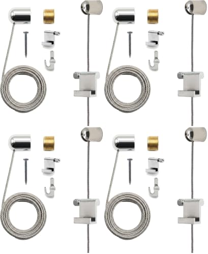 Image of PHS Art Hanging System for Gallery Wall - Adjustable Picture Hangers with Steel Art Cable - Ceiling Hanger Supports 25 lbs - Picture Hanging Systems No Track (Pack of 4)
