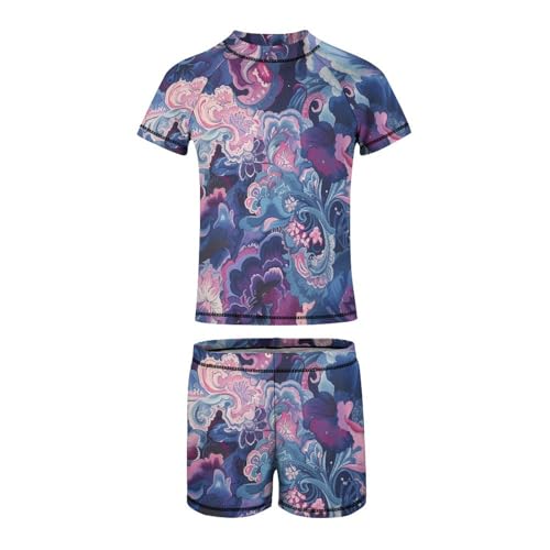 Traditional Purple Pink PaisleyChildren's Casual Swimsuit Set - Simple and Versatile6-7Y（110cm）2