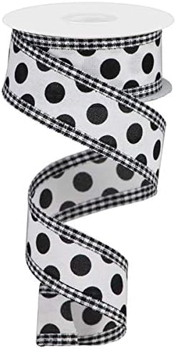 Craig Bachman 1.5 Medium Polka Dots Gingham Edge: (White, 1.5) Craft Floral Arrangement Gift Wrapping Wired Edge Ribbon