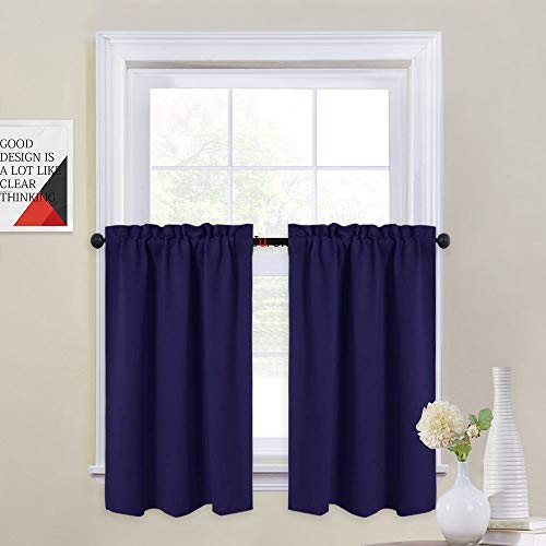 Image of JUPON Valance Blackout Rod Pocket Pattern Curtain Pack of 1 Piece, Kitchen Curtain | 3 Feet - Blue