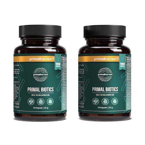 Primal Harvest ® Biotics - 2 Pack -60 Kapseln - 15 Bakterienstämme - 100 Mrd KBE + Inulin und Lebendkulturen - Laborgetestet - Magensaftresistente Kapseln