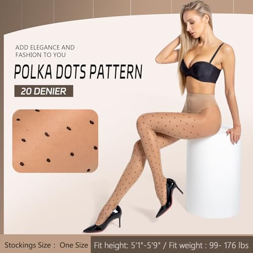 Image of MANZI 20D Polka Dot Tights for Women Patterned Stockings for Women Sheer Ultra Thin High Waist Pantyhose