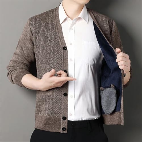 Men's Knitted Cardigan V Neck Slim Fit Solid Knit Sweater Fleece Lined Fall Winter Outerwear3
