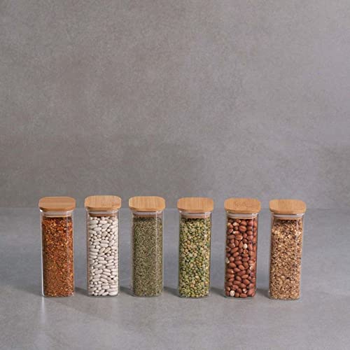 KIT DE POTE HERMÉTICO DE VIDRO QUADRADO COM TAMPA DE BAMBU 6 PEÇAS - OIKOS