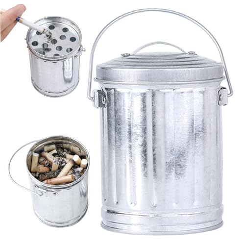 Muzrunq Seau à Cendres avec Couvercle Cendrier en métal Coupe-Vent de capacité avec poignée et Plateau filtrant Facile à Nettoyer Mini Poubelle Amovible Petite Corbeille déchets pour la Maison, l
