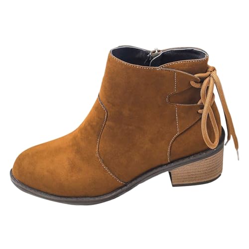 Bottes d'hiver décontractées pour femme avec talon épais et lacets style dos en dentelle