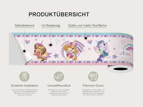 AG Design Selbstklebende Bordüre Paw Patrol Träume groß, AWBD 8034 | Wasserfest Kinderzimmer Wand Dekoration | Wandbordüre für Mädchen und Junge | Folie, Mehrfarbig | Breite 500 cm x Höhe 13.8 cm