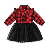 Toddler Kids Baby Girl Dress Christmas Plaid Tulle Tutu Dresses Bow Princess Party Fall Winter...